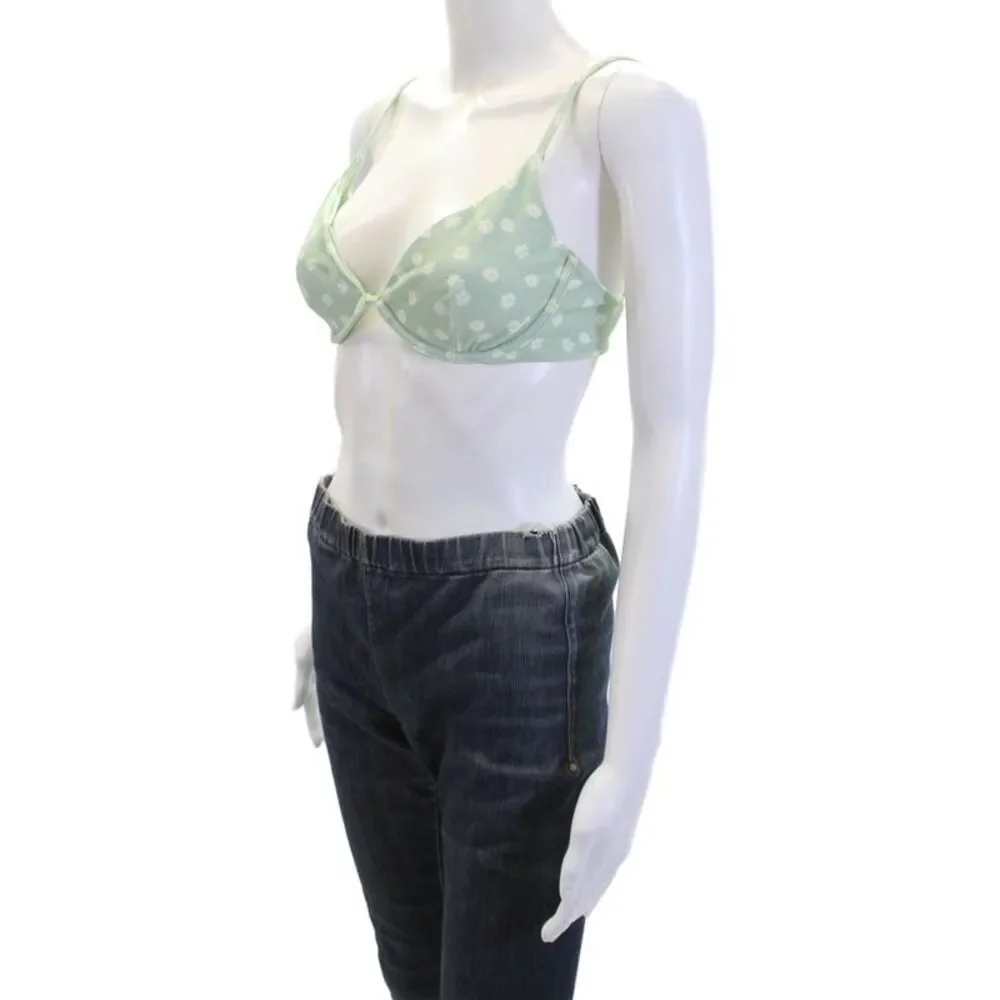 ONIA Women's Underwired Adjustable Straps Green Floral Bikini Top Size L